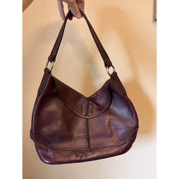 Frye Cara Leather Boho Hobo Tote Bag/Purse/Heavy Weight Soft Leather Burgundy - Picture 1 of 9